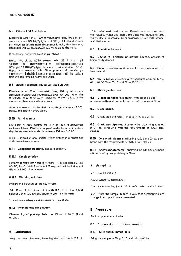 ISO 5738:1980 ISO 5738:1980 - Milk and milk products -- Determination of copper content -- Photometric reference method - Page 4 preview