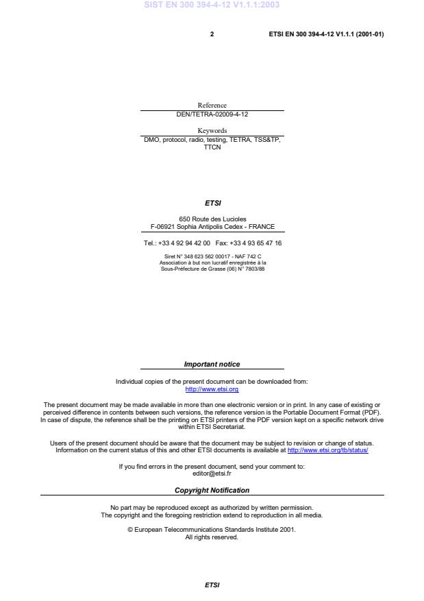 SIST EN 300 394-4-12 V1.1.1:2003 SIST EN 300 394-4-12 V1.1.1:2003 - Page 4 preview