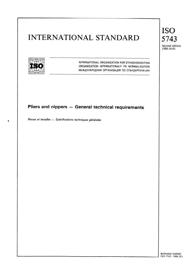 ISO 5743:1988 - Pliers and nippers -- General technical requirements