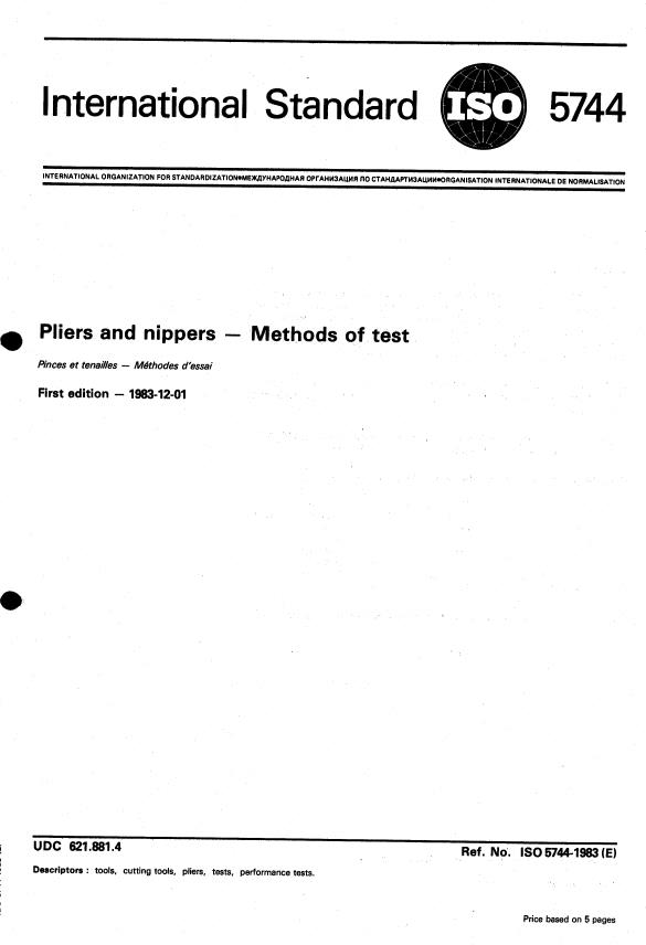 ISO 5744:1983 - Pliers and nippers -- Methods of test