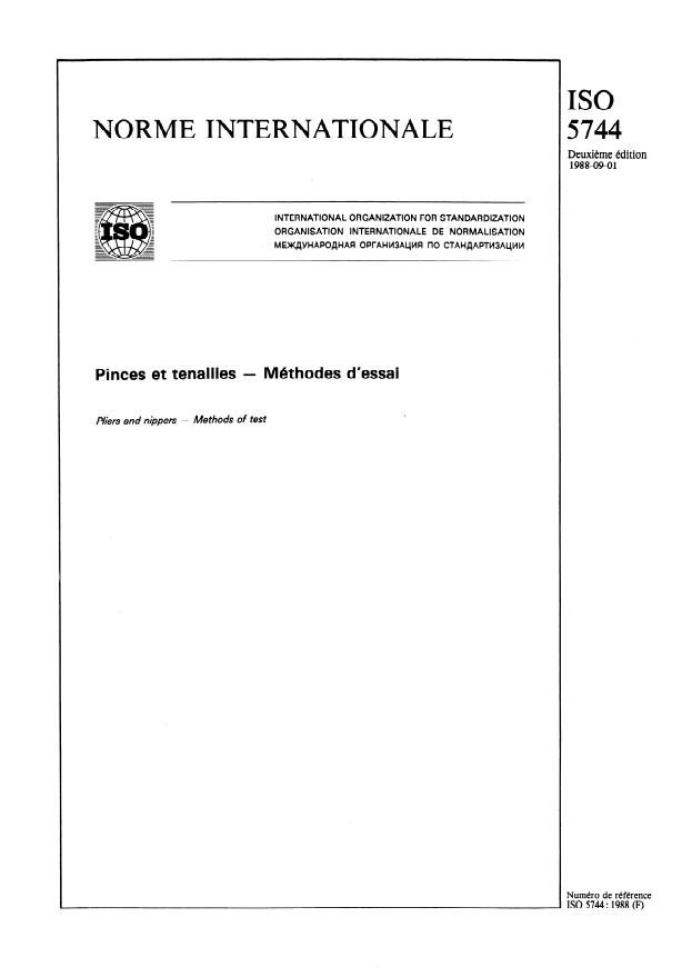 ISO 5744:1988 - Pinces et tenailles -- Méthodes d'essai