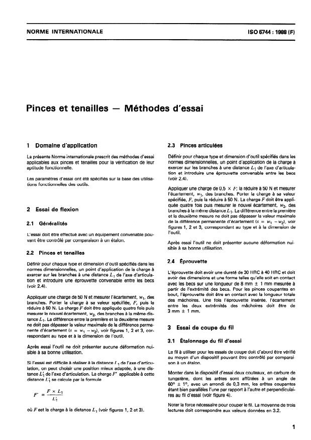 ISO 5744:1988 - Pinces et tenailles -- Méthodes d'essai