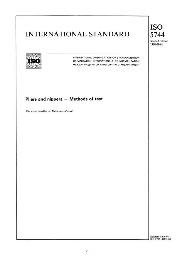 ISO 5744:1988 - Pliers and nippers -- Methods of test