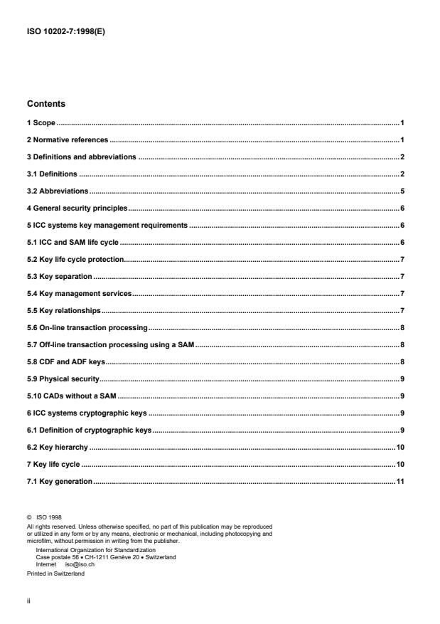 ISO 10202-7:1998 ISO 10202-7:1998 - Financial transaction cards -- Security architecture of financial transaction systems using integrated circuit cards - Page 2 preview