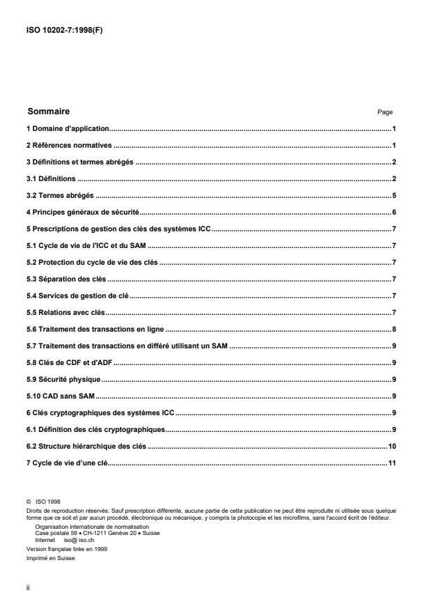 ISO 10202-7:1998 ISO 10202-7:1998 - Cartes de transactions financieres -- Architecture de sécurité des systemes de transactions financieres utilisant des cartes a circuit intégré - Page 2 preview