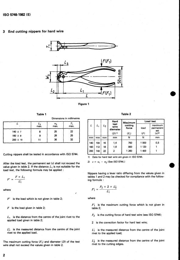 ISO 5748:1982 ISO 5748:1982 - Pliers and nippers -- End cutting nippers -- Dimensions - Page 4 preview
