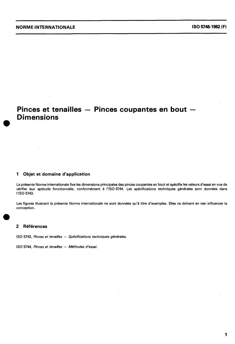 ISO 5748:1982 - Pliers and nippers — End cutting nippers — Dimensions
Released:9/1/1982