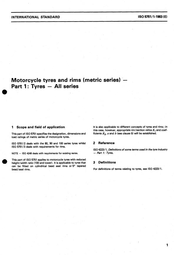ISO 5751-1:1983 - Motorcycle tyres and rims (metric series)