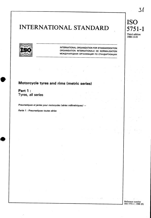 ISO 5751-1:1988 - Motorcycle tyres and rims (metric series)
