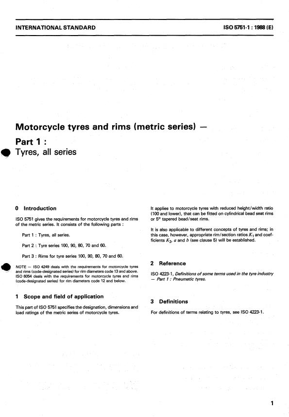 ISO 5751-1:1988 - Motorcycle tyres and rims (metric series)