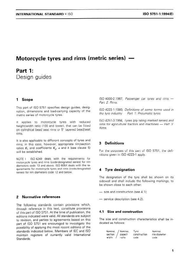 ISO 5751-1:1994 - Motorcycle tyres and rims (metric series)