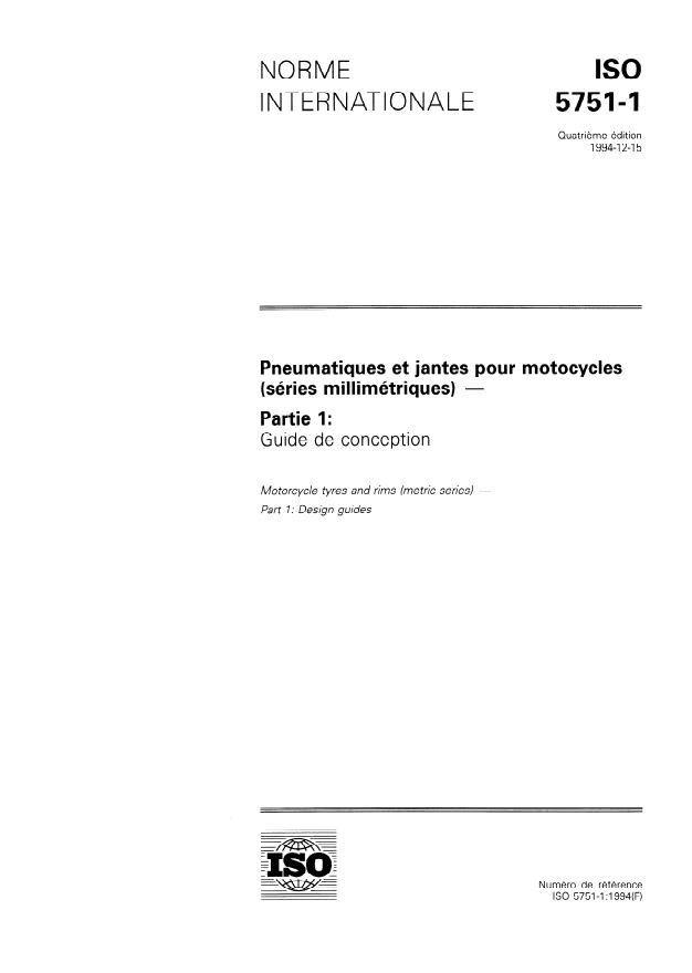 ISO 5751-1:1994 - Pneumatiques et jantes pour motocycles (séries millimétriques)