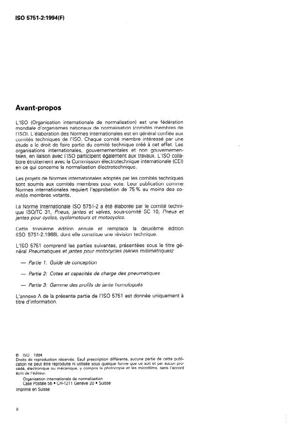 ISO 5751-2:1994 ISO 5751-2:1994 - Pneumatiques et jantes pour motocycles (séries millimétriques) - Page 2 preview