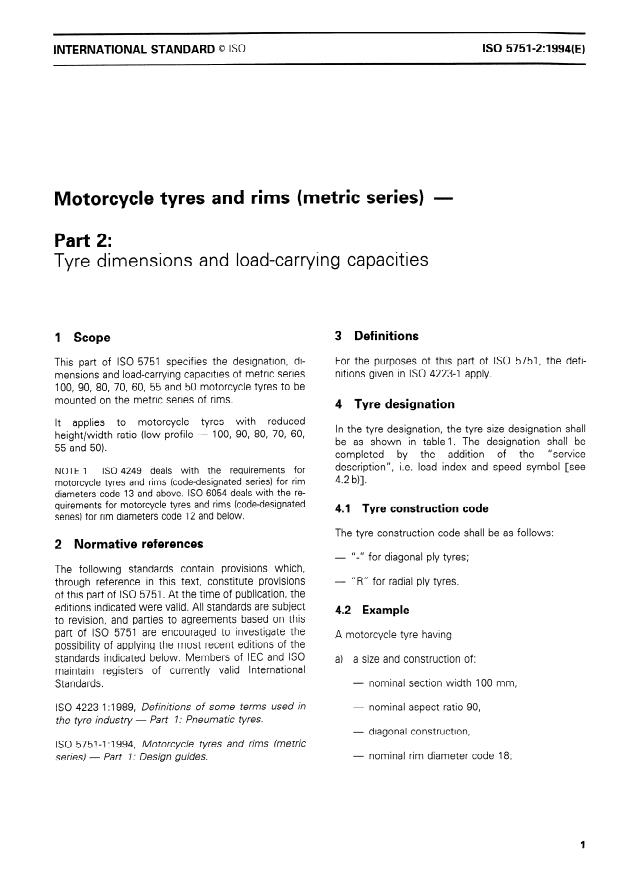 ISO 5751-2:1994 - Motorcycle tyres and rims (metric series)