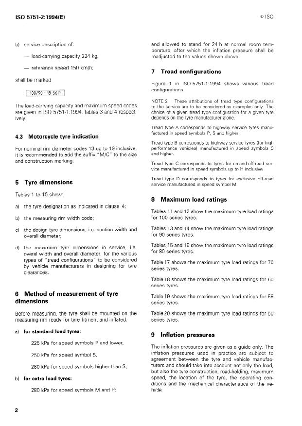 ISO 5751-2:1994 ISO 5751-2:1994 - Motorcycle tyres and rims (metric series) - Page 4 preview