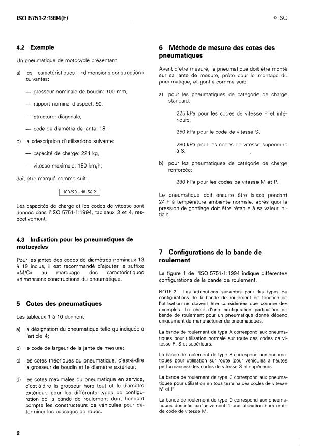 ISO 5751-2:1994 ISO 5751-2:1994 - Pneumatiques et jantes pour motocycles (séries millimétriques) - Page 4 preview