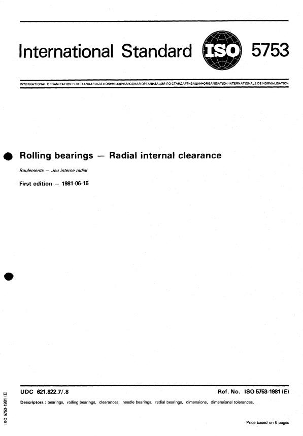 ISO 5753:1981 - Rolling bearings -- Radial internal clearance