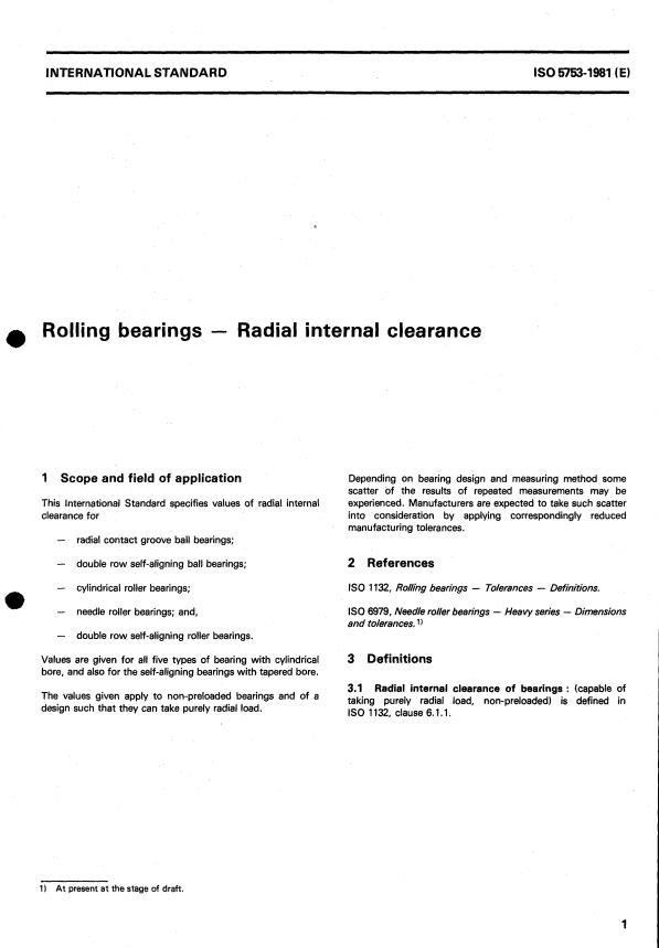 ISO 5753:1981 - Rolling bearings -- Radial internal clearance