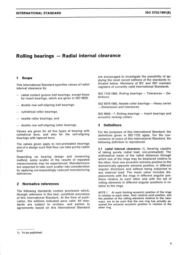 ISO 5753:1991 - Rolling bearings -- Radial internal clearance
