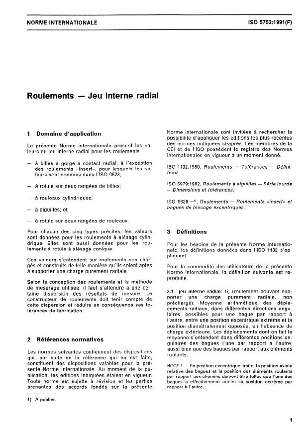 ISO 5753:1991 - Roulements -- Jeu interne radial