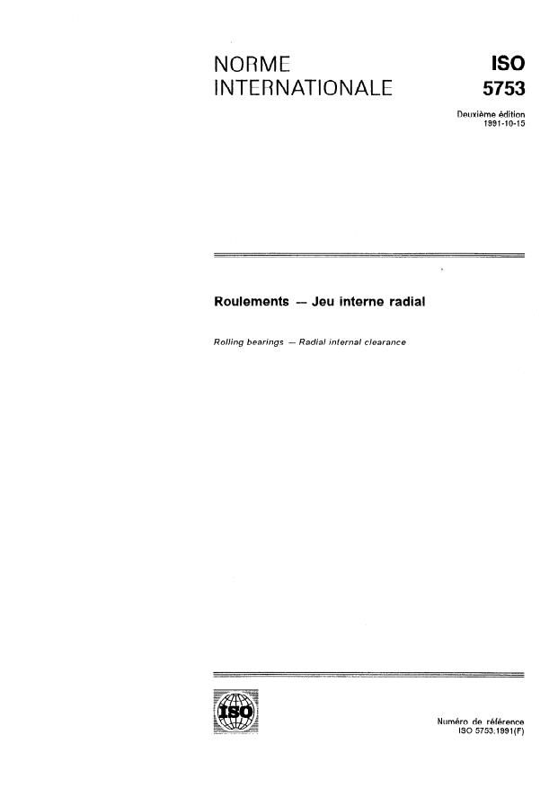 ISO 5753:1991 - Roulements -- Jeu interne radial