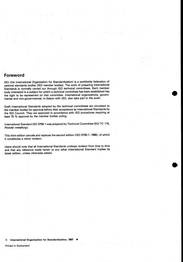 ISO 5755-1:1987 ISO 5755-1:1987 - Sintered metal materials -- Specifications - Page 2 preview