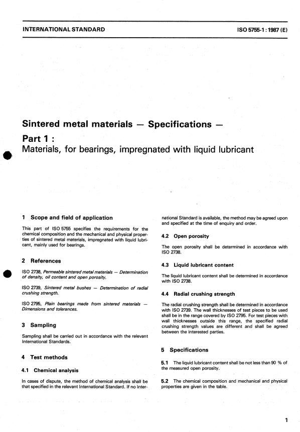 ISO 5755-1:1987 - Sintered metal materials -- Specifications