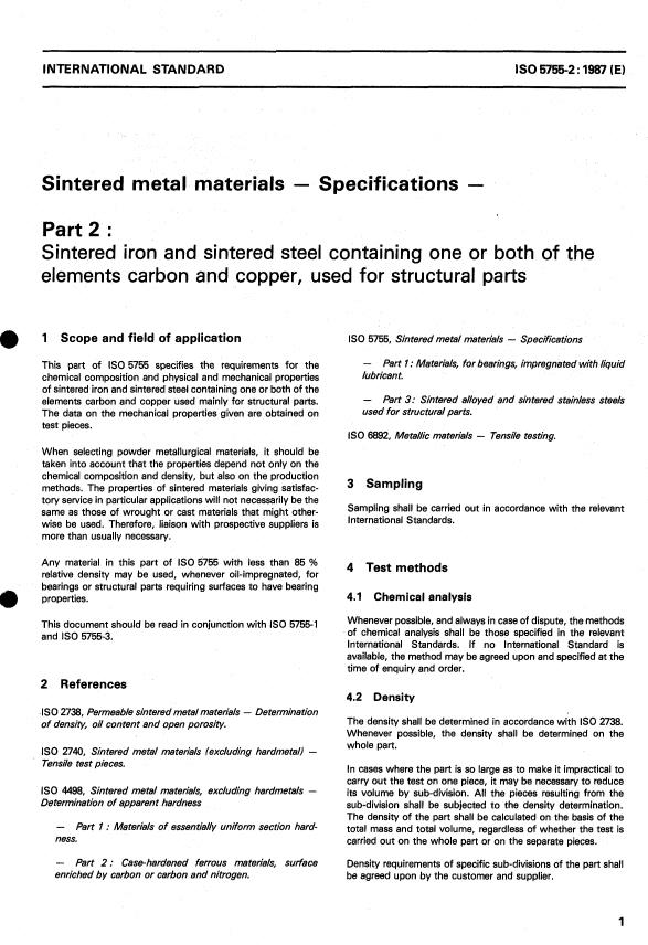 ISO 5755-2:1987 - Sintered metal materials -- Specifications