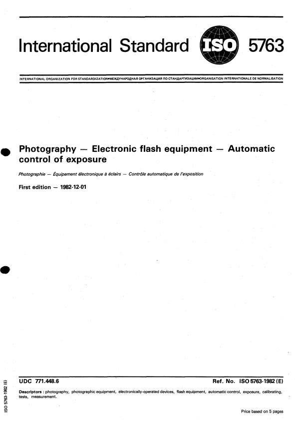 ISO 5763:1982 - Photography -- Electronic flash equipment -- Automatic control of exposure