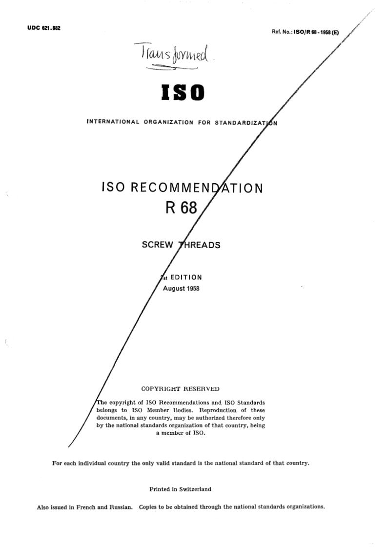 ISO/R 68:1958 - Title missing - Legacy paper document
Released:1/1/1958