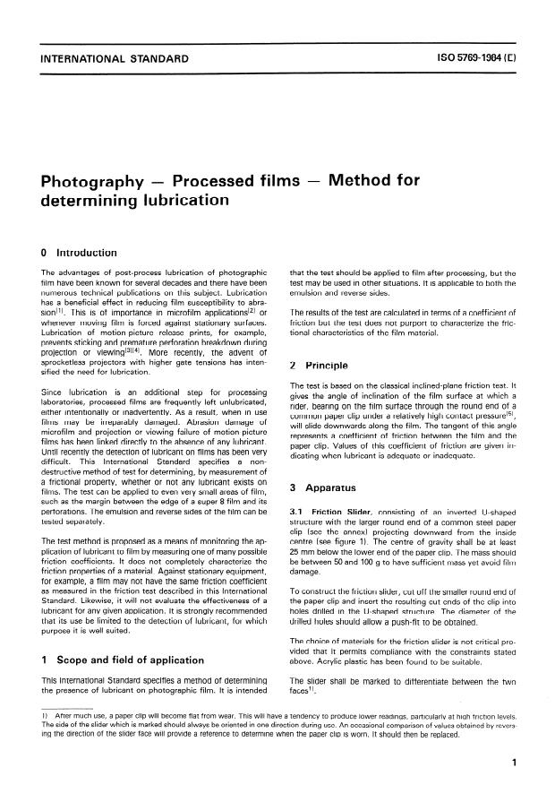 ISO 5769:1984 - Photography -- Processed films -- Method for determining lubrication
