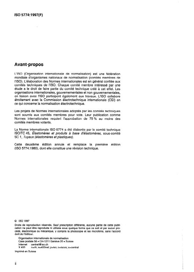 ISO 5774:1997 ISO 5774:1997 - Tuyaux en plastique armés de textile pour l'air comprimé -- Spécifications - Page 2 preview