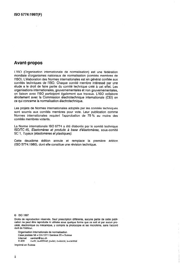 ISO 5774:1997 ISO 5774:1997 - Tuyaux en plastique armés de textile pour l'air comprimé -- Spécifications - Page 2 preview