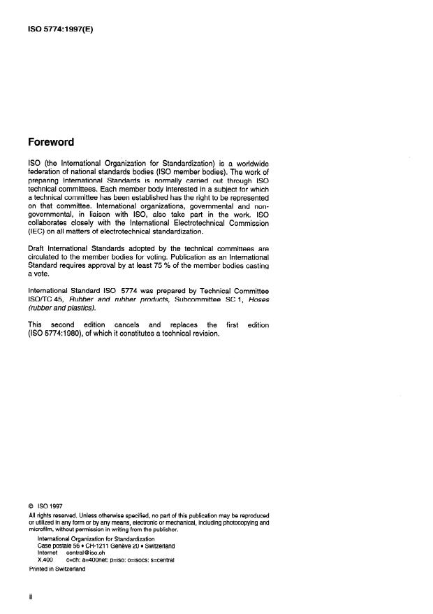 ISO 5774:1997 ISO 5774:1997 - Plastics hoses -- Textile-reinforced types for compressed-air applications -- Specification - Page 2 preview