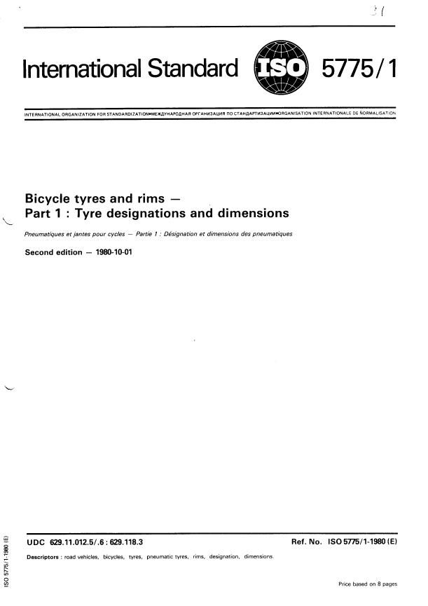 ISO 5775-1:1980 - Bicycle tyres and rims