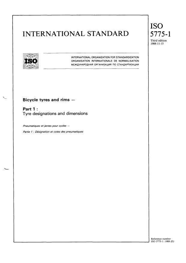 ISO 5775-1:1988 - Bicycle tyres and rims