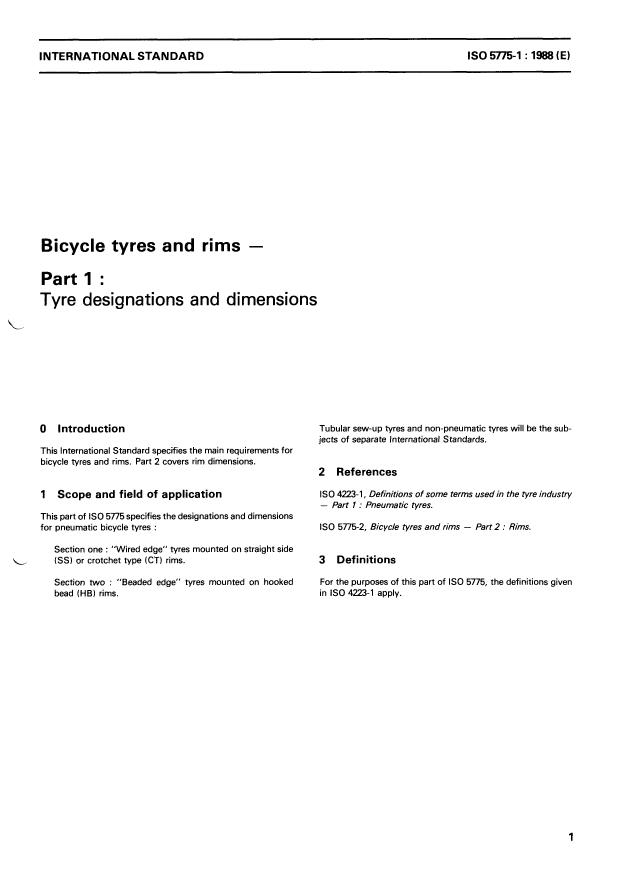 ISO 5775-1:1988 - Bicycle tyres and rims