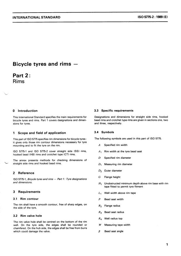 ISO 5775-2:1989 ISO 5775-2:1989 - Bicycle tyres and rims - Page 2 preview
