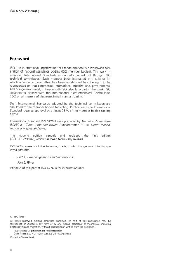 ISO 5775-2:1996 ISO 5775-2:1996 - Bicycle tyres and rims - Page 2 preview