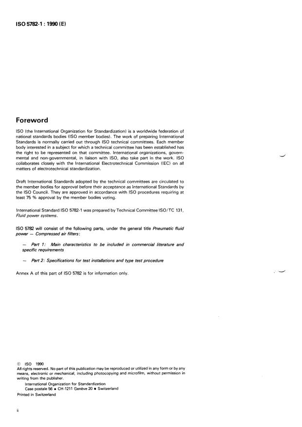 ISO 5782-1:1990 ISO 5782-1:1990 - Pneumatic fluid power -- Compressed air filters - Page 2 preview