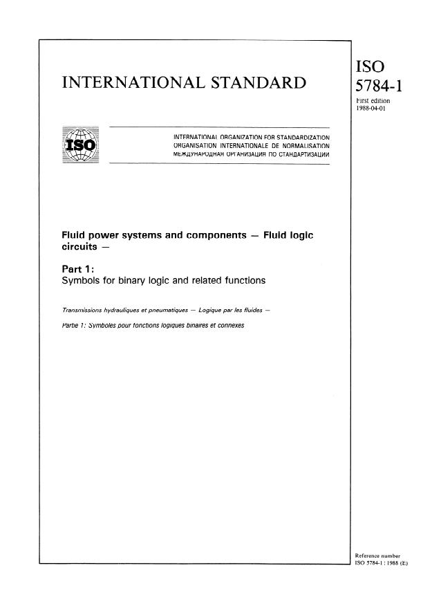 ISO 5784-1:1988 - Fluid power systems and components -- Fluid logic circuits