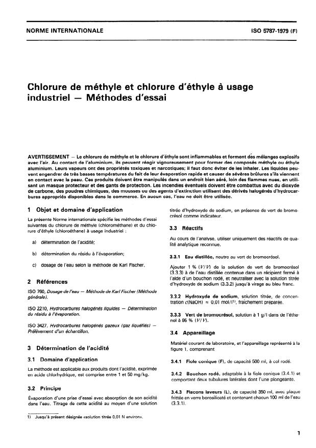 ISO 5787:1979 - Chlorure de méthyle et chlorure d'éthyle a usage industriel -- Méthodes d'essai