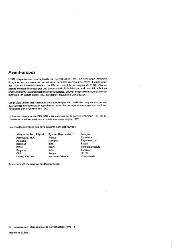 ISO 5790:1979 ISO 5790:1979 - Produits chimiques inorganiques a usage industriel -- Méthode générale de dosage des chlorures -- Méthode mercurimétrique - Page 2 preview
