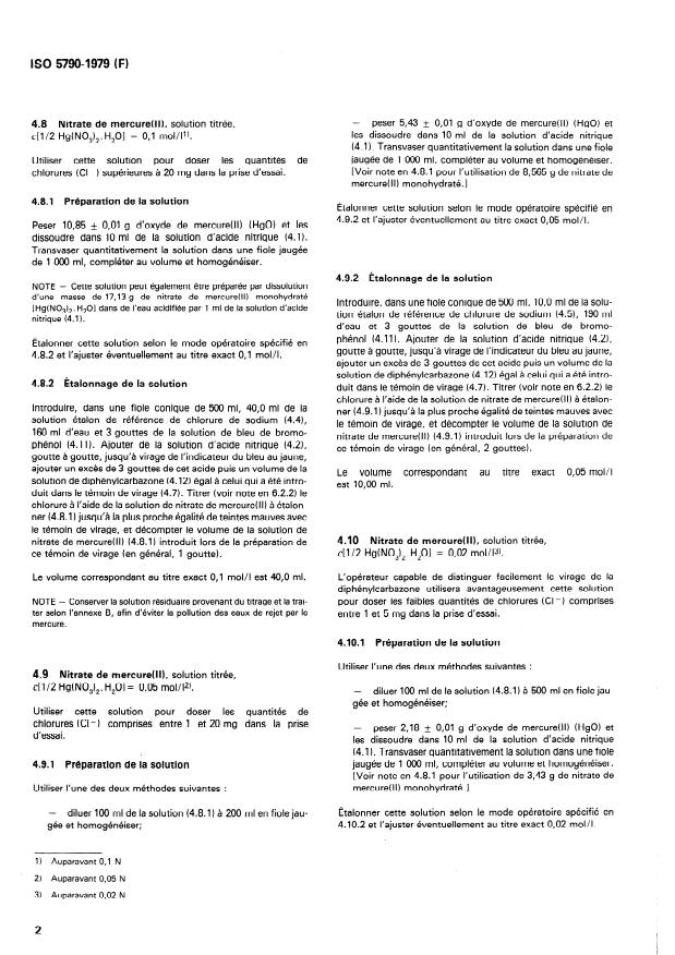 ISO 5790:1979 ISO 5790:1979 - Produits chimiques inorganiques a usage industriel -- Méthode générale de dosage des chlorures -- Méthode mercurimétrique - Page 4 preview
