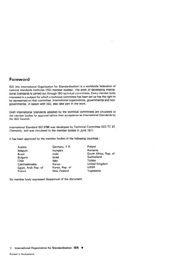 ISO 5790:1979 ISO 5790:1979 - Inorganic chemical products for industrial use -- General method for determination of chloride content -- Mercurimetric method - Page 2 preview