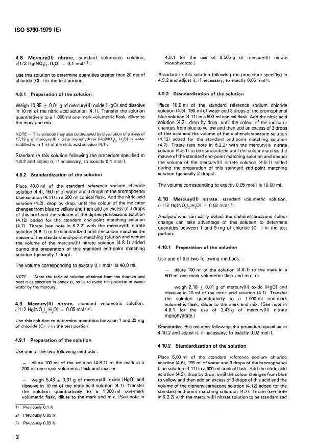 ISO 5790:1979 ISO 5790:1979 - Inorganic chemical products for industrial use -- General method for determination of chloride content -- Mercurimetric method - Page 4 preview