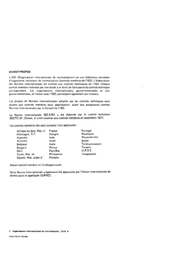 ISO 5791:1978 ISO 5791:1978 - Nitrate d'ammonium a usage industriel -- Dosage de l'eau -- Méthode de Karl Fischer - Page 2 preview