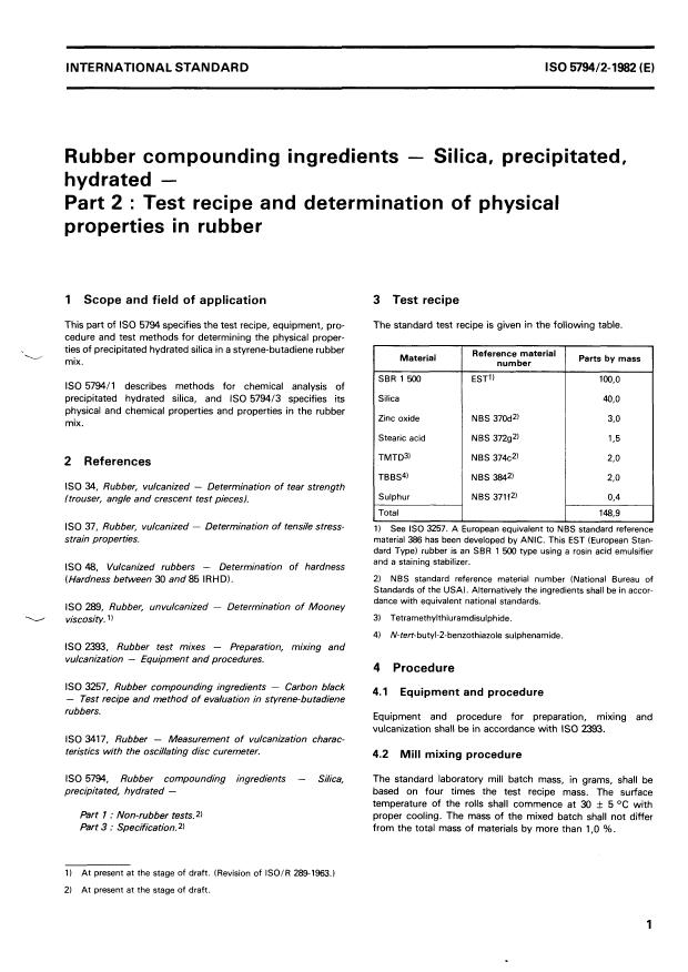 ISO 5794-2:1982 - Rubber compounding ingredients -- Silica, precipitated, hydrated