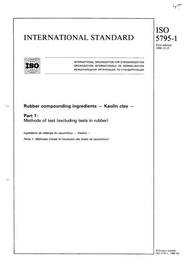 ISO 5795-1:1988 - Rubber compounding ingredients -- Kaolin clay