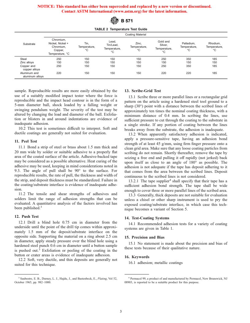 ASTM B571-97e1 - Standard Practice for Qualitative Adhesion Testing of Metallic Coatings